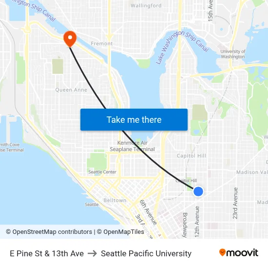 E Pine St & 13th Ave to Seattle Pacific University map