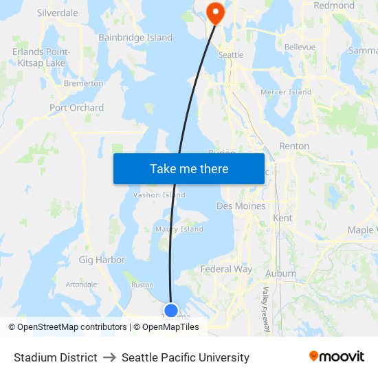 Stadium District to Seattle Pacific University map