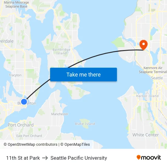 11th St at Park to Seattle Pacific University map