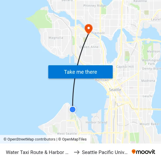 Water Taxi Route & Harbor Ave Sw to Seattle Pacific University map