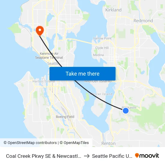 Coal Creek Pkwy SE & Newcastle Golf Club Rd to Seattle Pacific University map