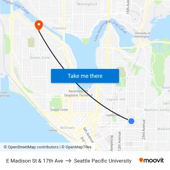 E Madison St & 17th Ave to Seattle Pacific University map