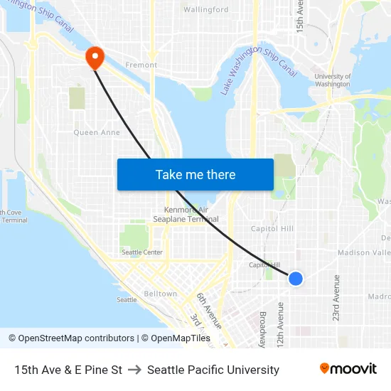 15th Ave & E Pine St to Seattle Pacific University map