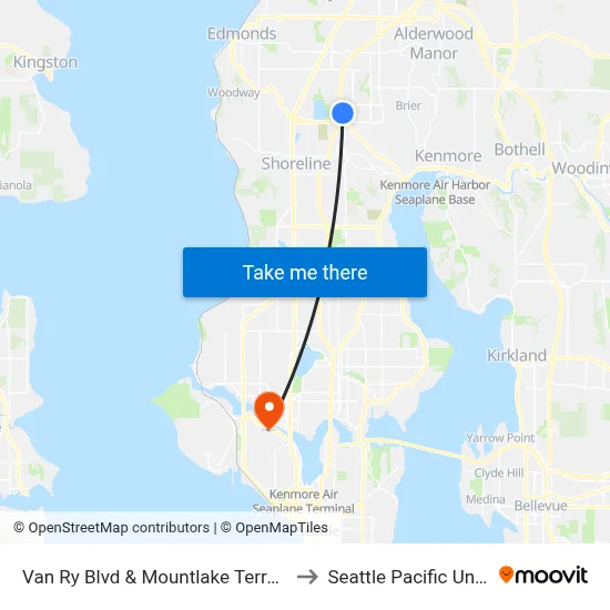 Van Ry Blvd & Terrace Station to Seattle Pacific University map