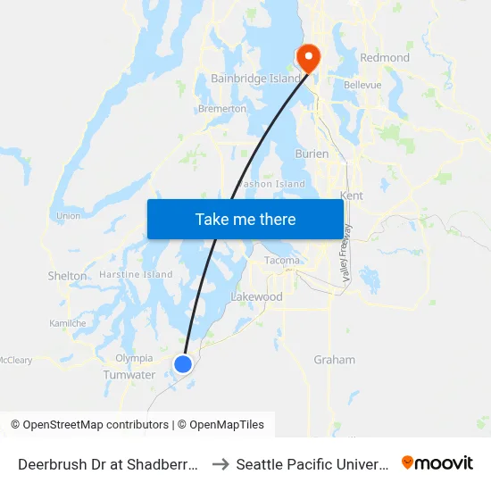 Deerbrush Dr at Shadberry Dr to Seattle Pacific University map