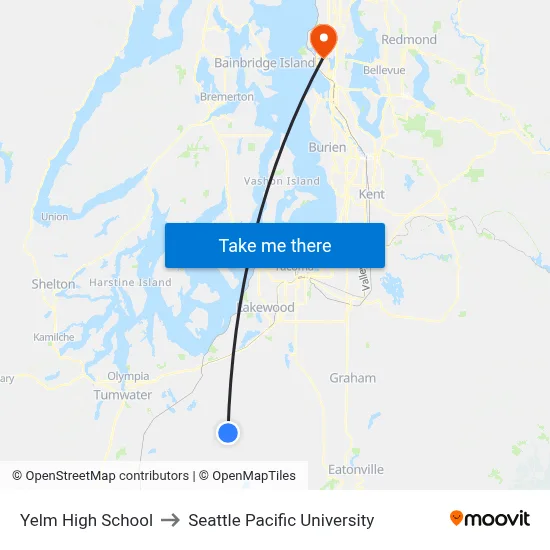 Yelm High School to Seattle Pacific University map