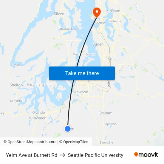 Yelm Ave at Burnett Rd to Seattle Pacific University map