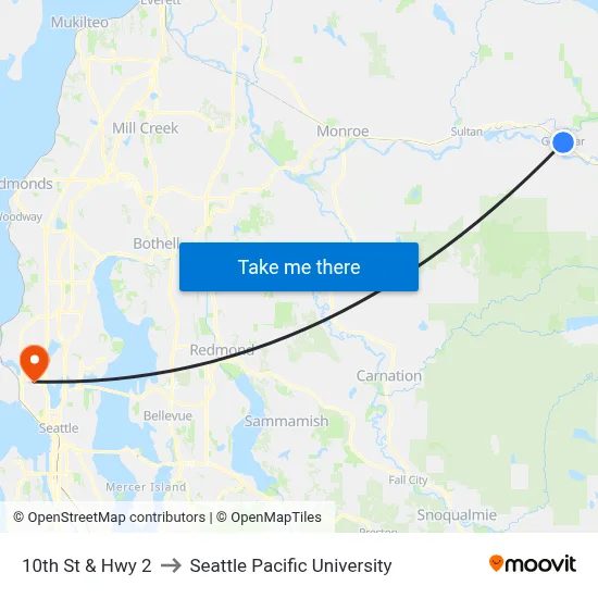 10th St & Hwy 2 to Seattle Pacific University map