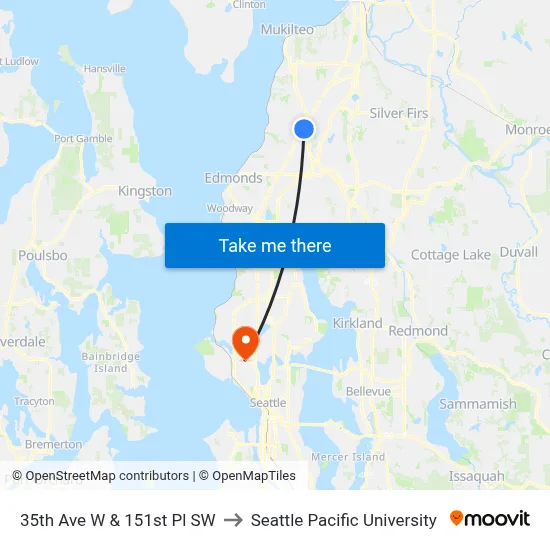 35th Ave W & 151st Pl SW to Seattle Pacific University map