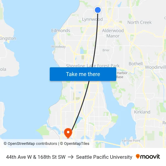 44th Ave W & 168th St SW to Seattle Pacific University map