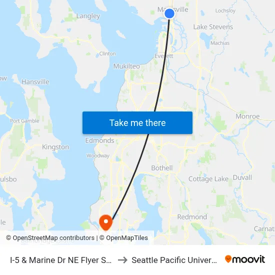 I-5 & Marine Dr NE Flyer Stop to Seattle Pacific University map