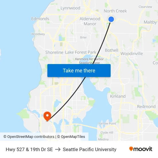 Hwy 527 & 19th Dr SE to Seattle Pacific University map