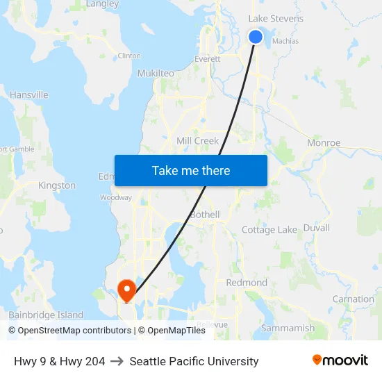 Hwy 9 & Hwy 204 to Seattle Pacific University map