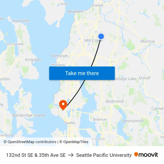 132nd St SE & 35th Ave SE to Seattle Pacific University map