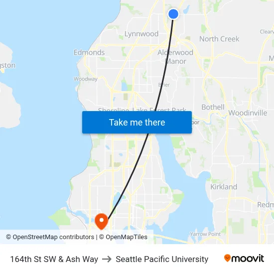 164th St SW & Ash Way to Seattle Pacific University map