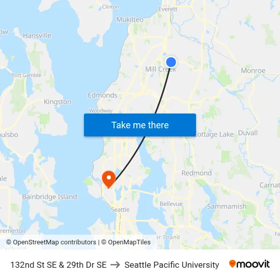 132nd St SE & 29th Dr SE to Seattle Pacific University map