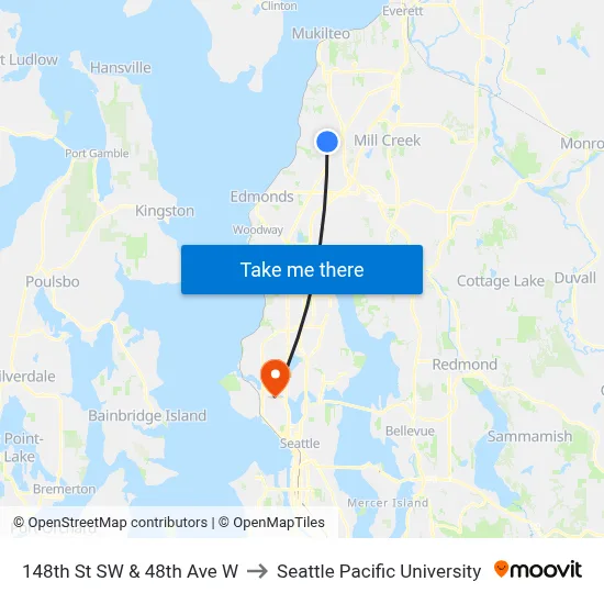 148th St SW & 48th Ave W to Seattle Pacific University map