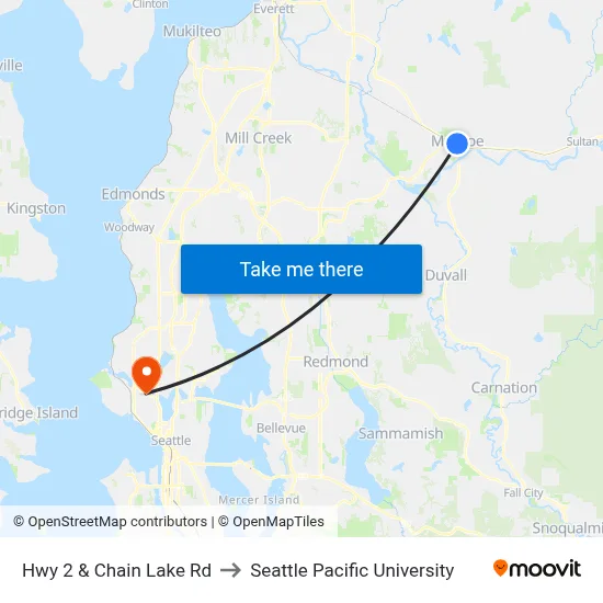Hwy 2 & Chain Lake Rd to Seattle Pacific University map