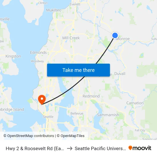 Hwy 2 & Roosevelt Rd (East) to Seattle Pacific University map