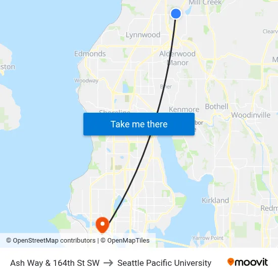 Ash Way & 164th St SW to Seattle Pacific University map