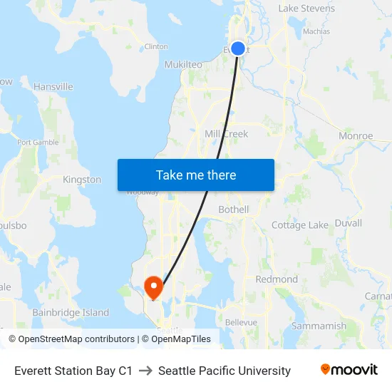 Everett Station Bay C1 to Seattle Pacific University map