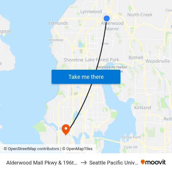 Alderwood Mall Pkwy & 196th St SW to Seattle Pacific University map