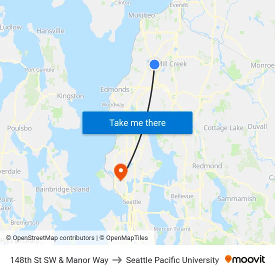 148th St SW & Manor Way to Seattle Pacific University map