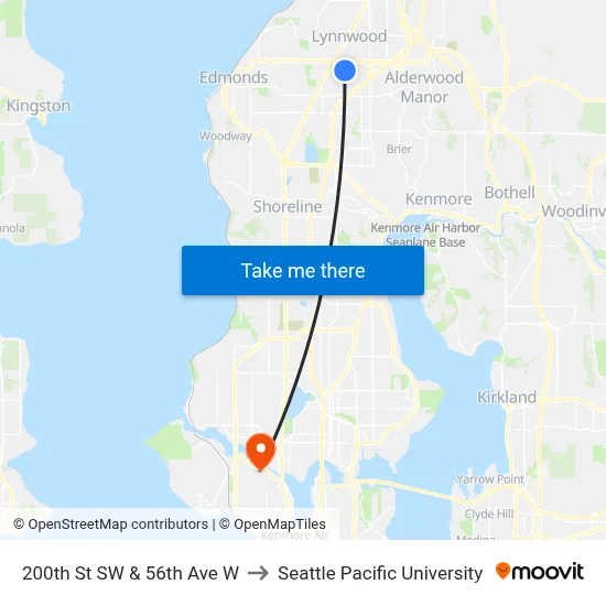200th St SW & 56th Ave W to Seattle Pacific University map