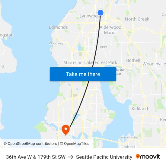 36th Ave W & 179th St SW to Seattle Pacific University map