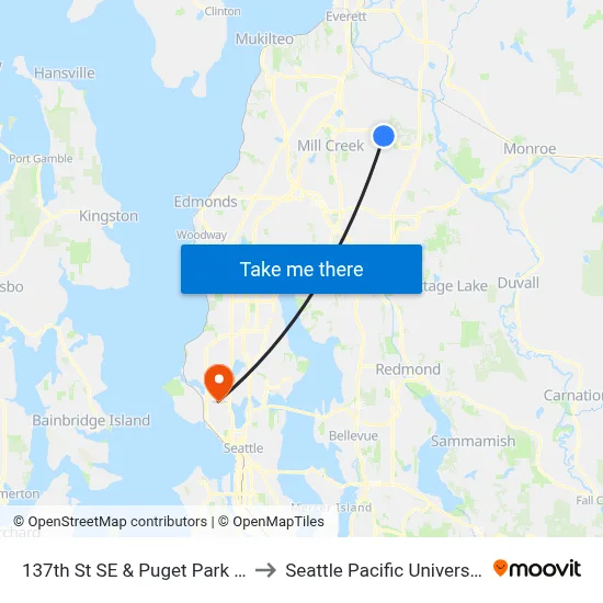 137th St SE & Puget Park Dr to Seattle Pacific University map