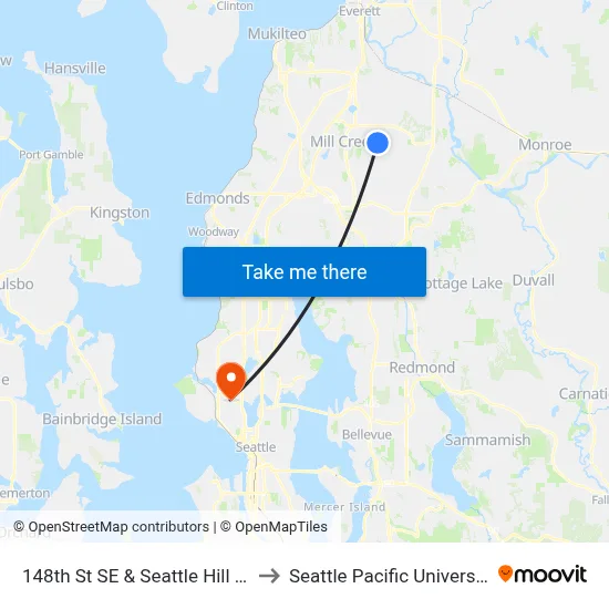 148th St SE & Seattle Hill Rd to Seattle Pacific University map