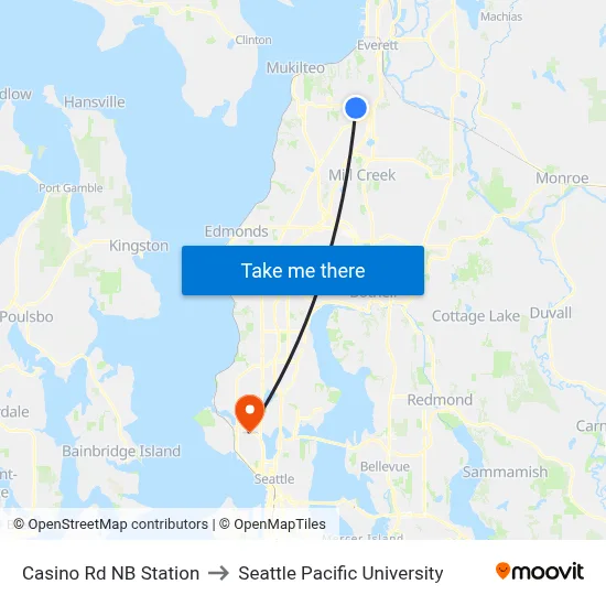 Casino Rd NB Station to Seattle Pacific University map