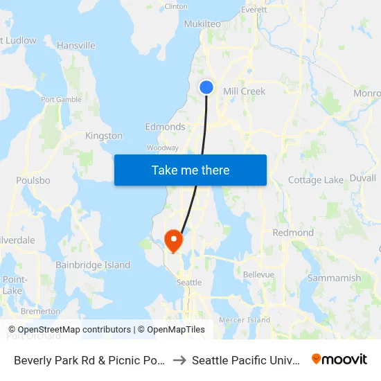 Beverly Park Rd & Picnic Point Rd to Seattle Pacific University map