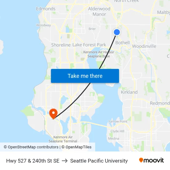 Hwy 527 & 240th St SE to Seattle Pacific University map