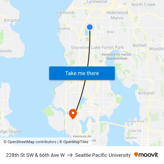 228th St SW & 66th Ave W to Seattle Pacific University map