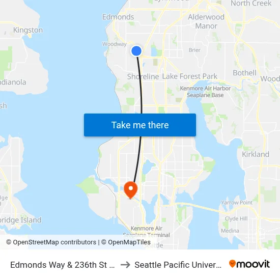 Edmonds Way & 236th St SW to Seattle Pacific University map