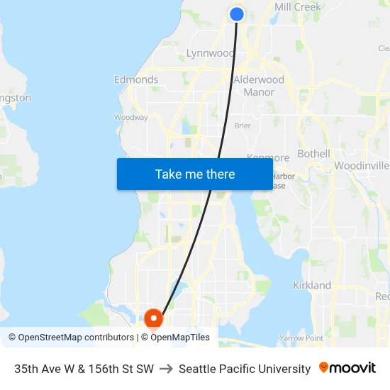 35th Ave W & 156th St SW to Seattle Pacific University map