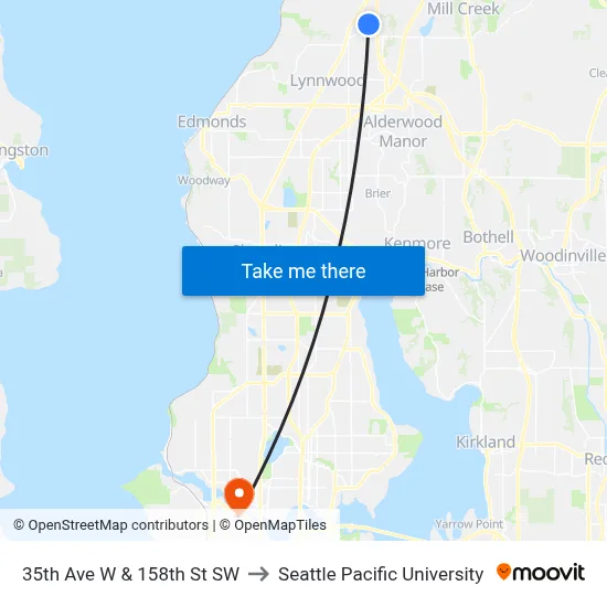 35th Ave W & 158th St SW to Seattle Pacific University map