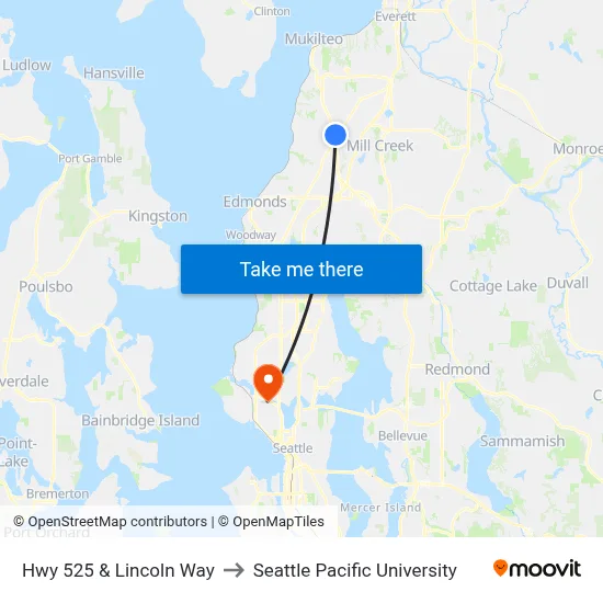 Hwy 525 & Lincoln Way to Seattle Pacific University map