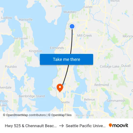 Hwy 525 & Chennault Beach Rd to Seattle Pacific University map