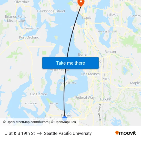 J St & S 19th St to Seattle Pacific University map