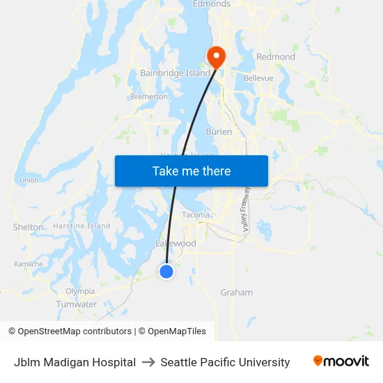 Jblm Madigan Hospital to Seattle Pacific University map