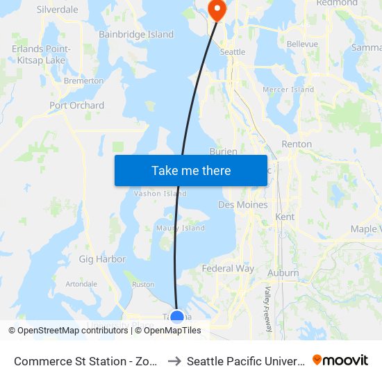 Commerce St Station - Zone G to Seattle Pacific University map