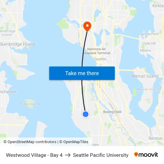 Westwood Village - Bay 4 to Seattle Pacific University map