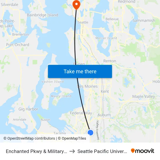 Enchanted Pkwy & Military Rd to Seattle Pacific University map