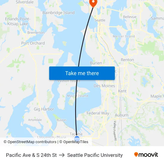Pacific Ave & S 24th St to Seattle Pacific University map