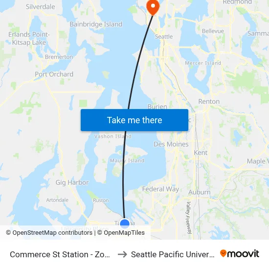 Commerce St Station - Zone C to Seattle Pacific University map