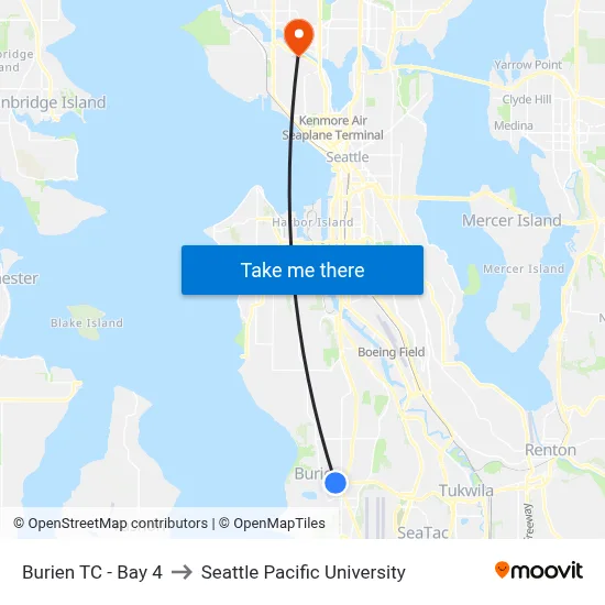 Burien TC - Bay 4 to Seattle Pacific University map