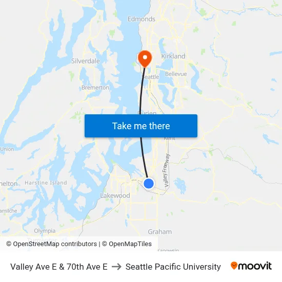 Valley Ave E & 70th Ave E to Seattle Pacific University map