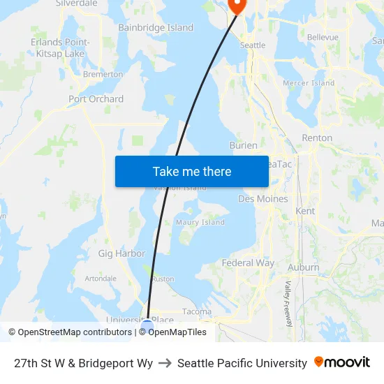 27th St W & Bridgeport Wy to Seattle Pacific University map